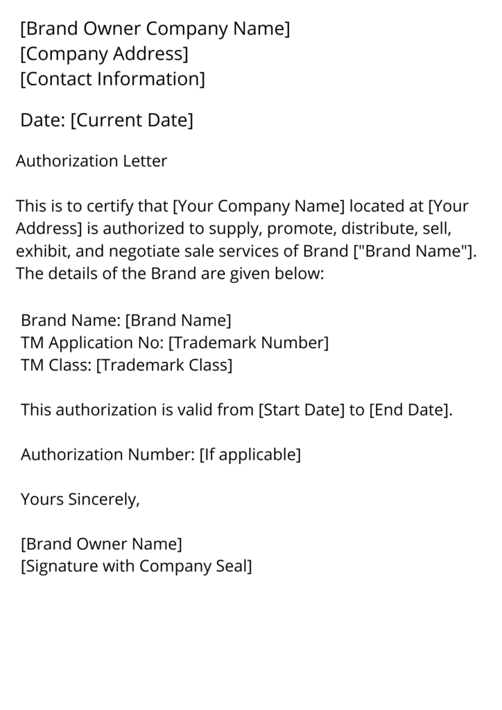 Standard Brand Authorization Letter