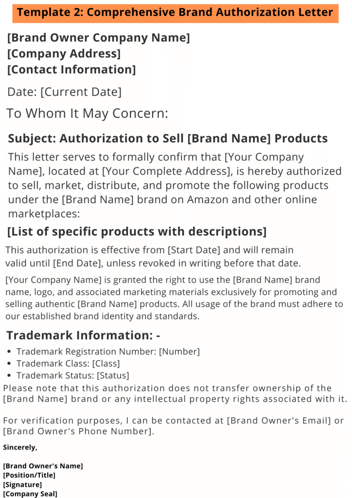 Standard Brand Authorization Letter