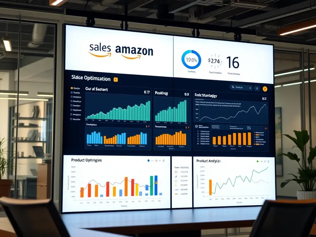 A professional photo showcasing an Amazon seller account dashboard with key metrics highlighted, such as sales, conversion rates, and advertising spend, emphasizing the importance of account management.