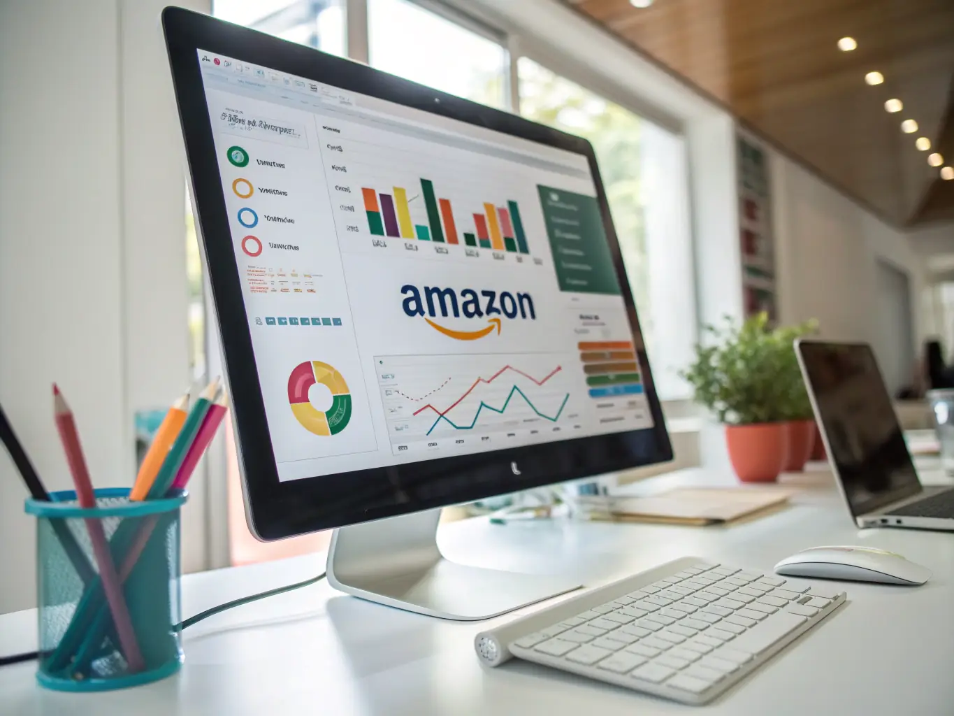 A professional photograph showcasing a well-optimized Amazon product listing with high-quality images and compelling descriptions, emphasizing the visual appeal and informative content.